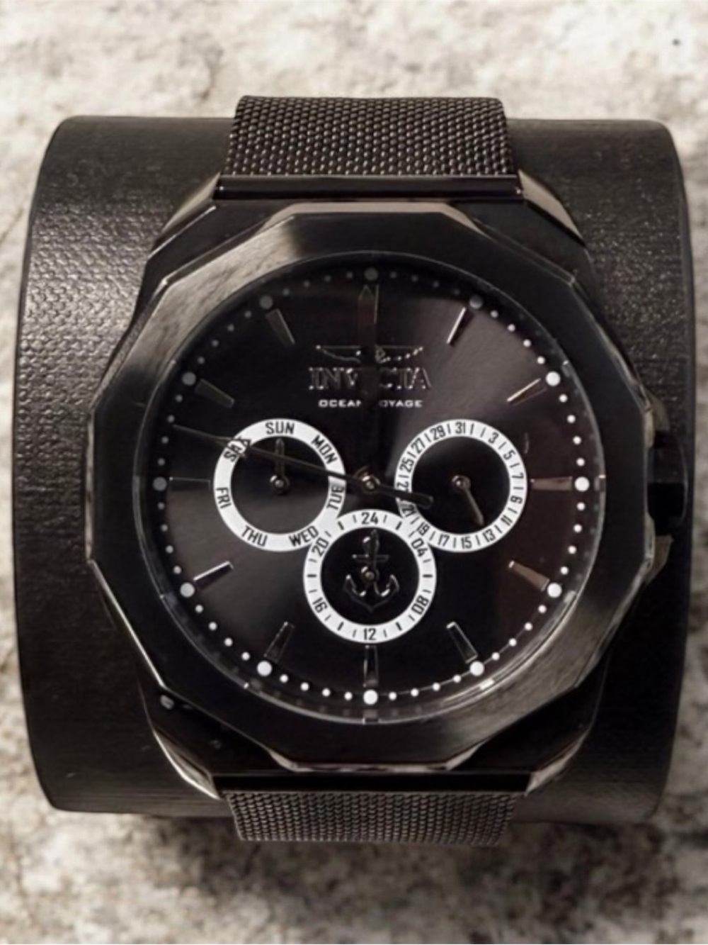 Invicta Ocean Voyage 44mm black stainless steel mesh band quartz watch